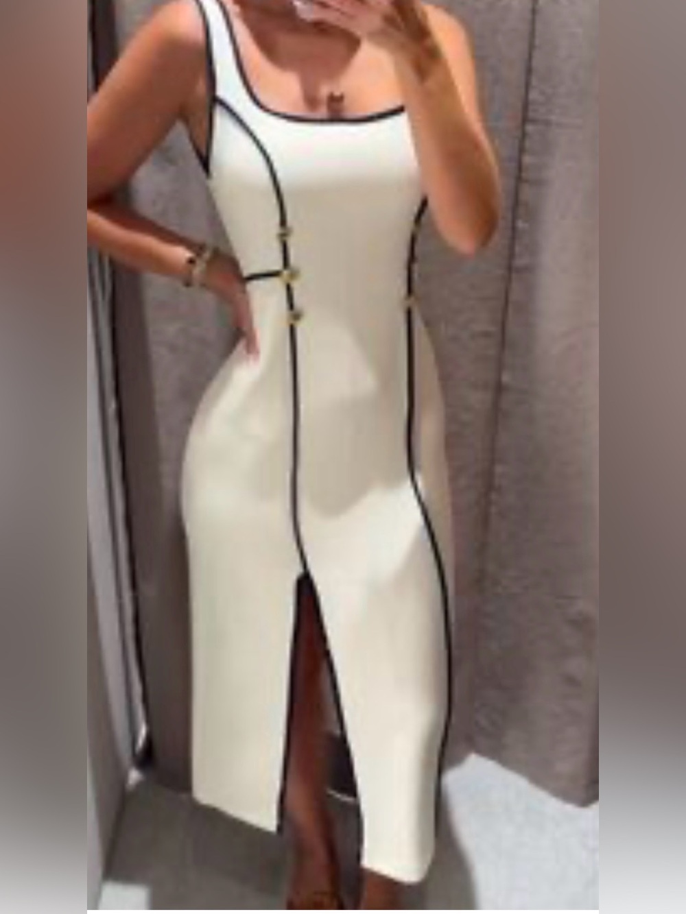 Zara Cream Midi Dress with navy blue Piping